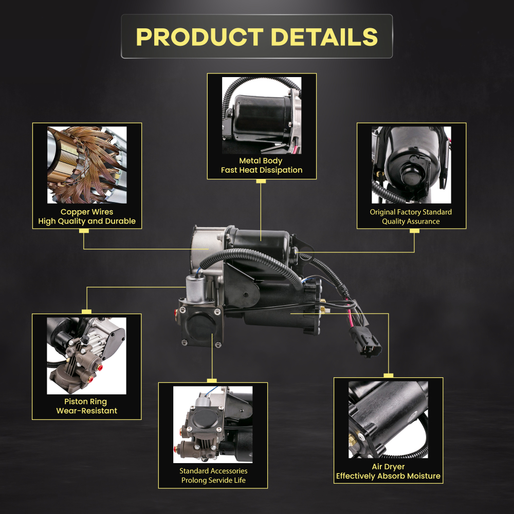 2x Front Air Suspension Shock Absorber + Compressor compatible for Land Rover LR3 LR4 05-09