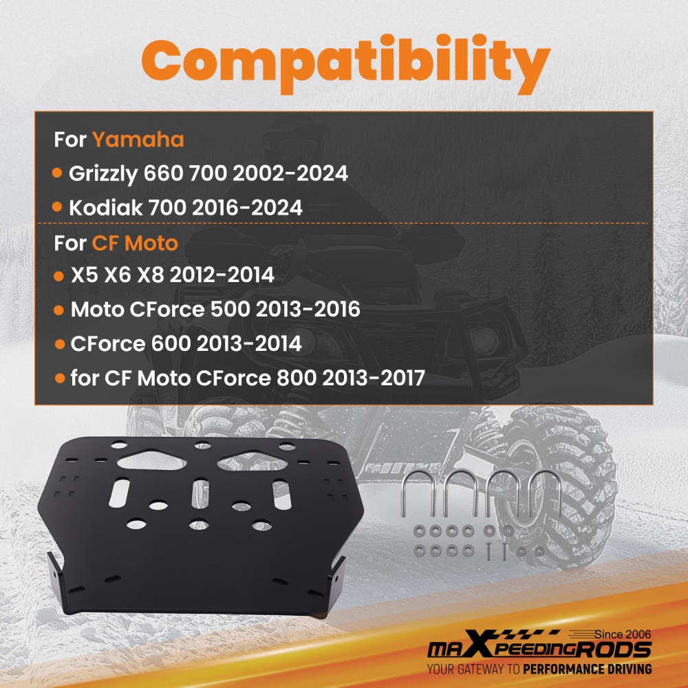 ATV Black Plow Mount compatible for Yamaha Grizzly 660 700 2002-2024 Steel Frame