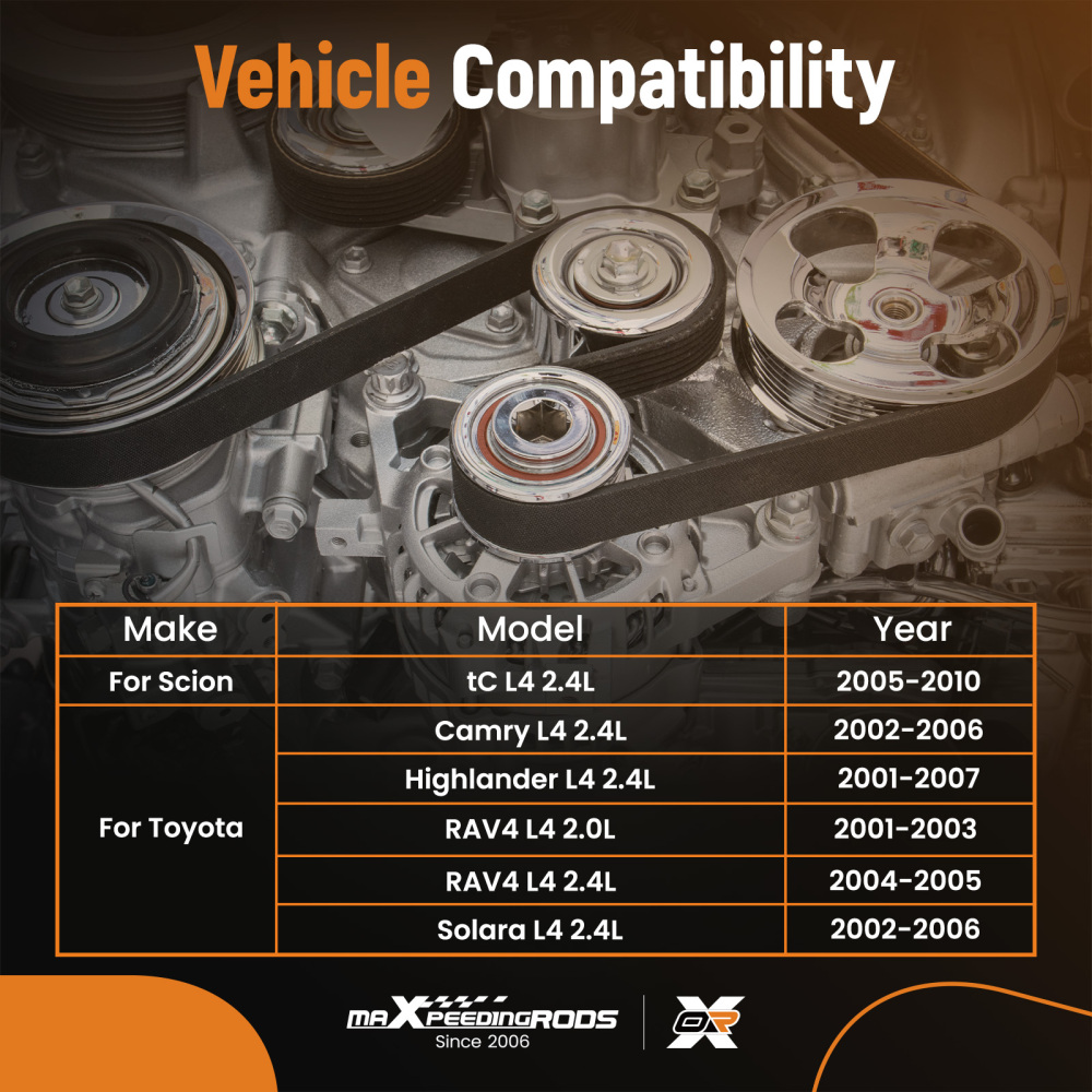 Poulie de roulement de tendeur de courroie compatible pour Toyota RAV4 Tarago 2.4L 2AZ-FE 16620-28011