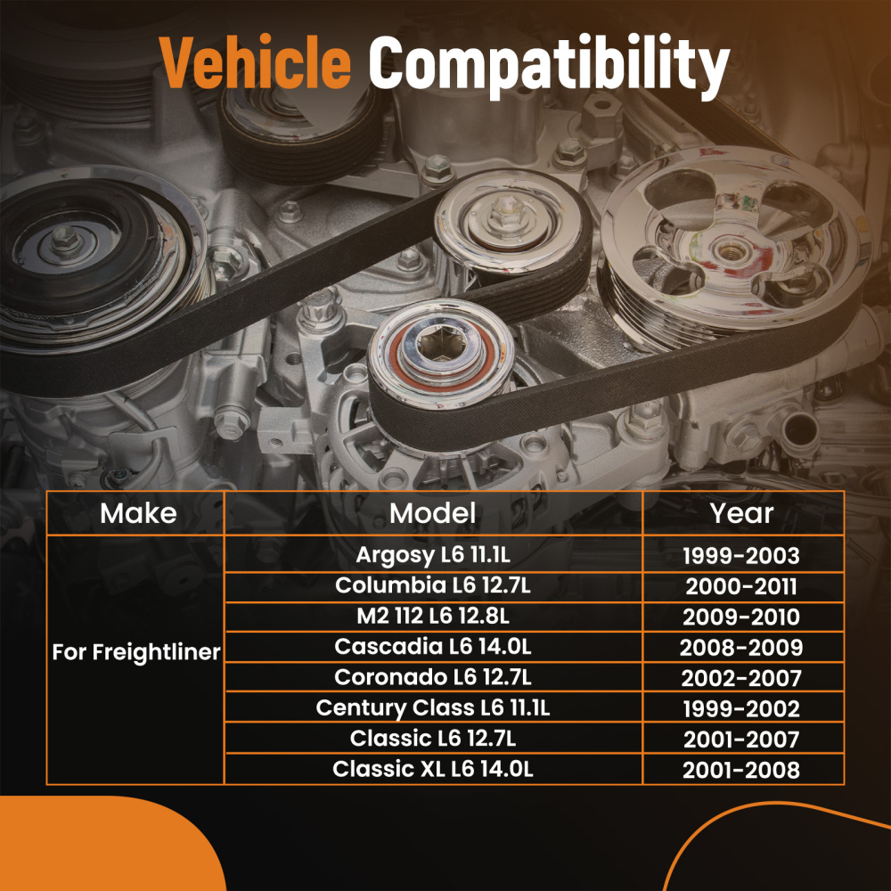 Belt Tensioner with Pulley compatible for Freightliner Argosy Columbia Cascadia L6