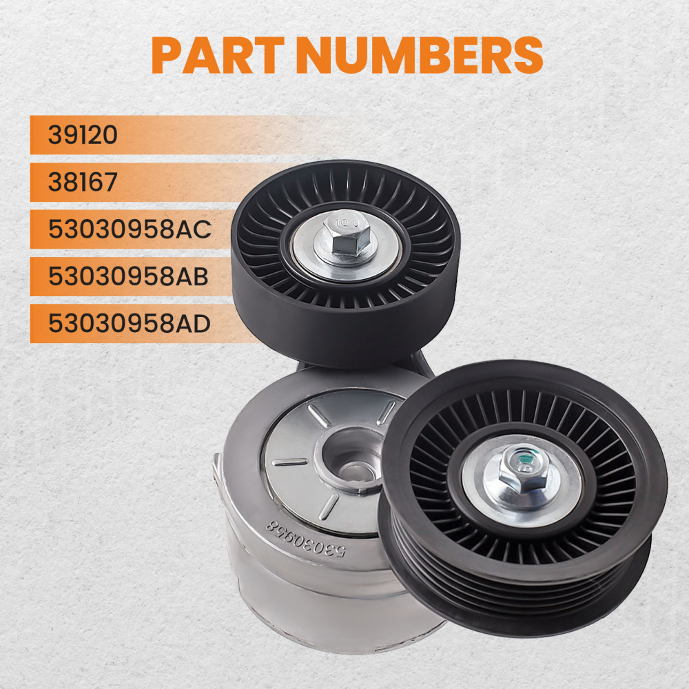 Serpentine Belt Tensioner w/ Pulley compatible for Dodge Jeep Mitsubishi 3.7L 53030958AE Serpentine Belt Tensioner w/ Pulley compatible for Dodge Jeep Mitsubishi 3.7L 53030958AE