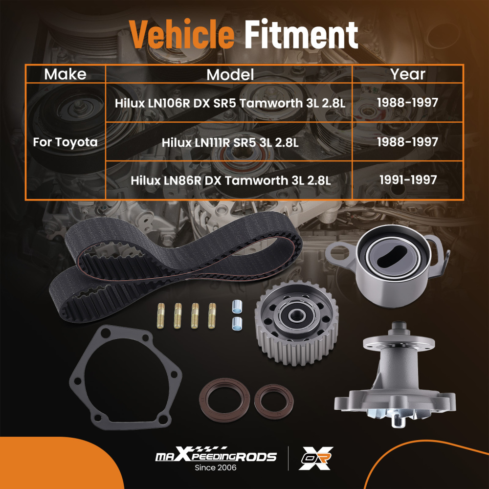Timing Belt Water Pump Kit for Hilux LN106R LN86R DX 4cyl 3L 2.8L 2779cc