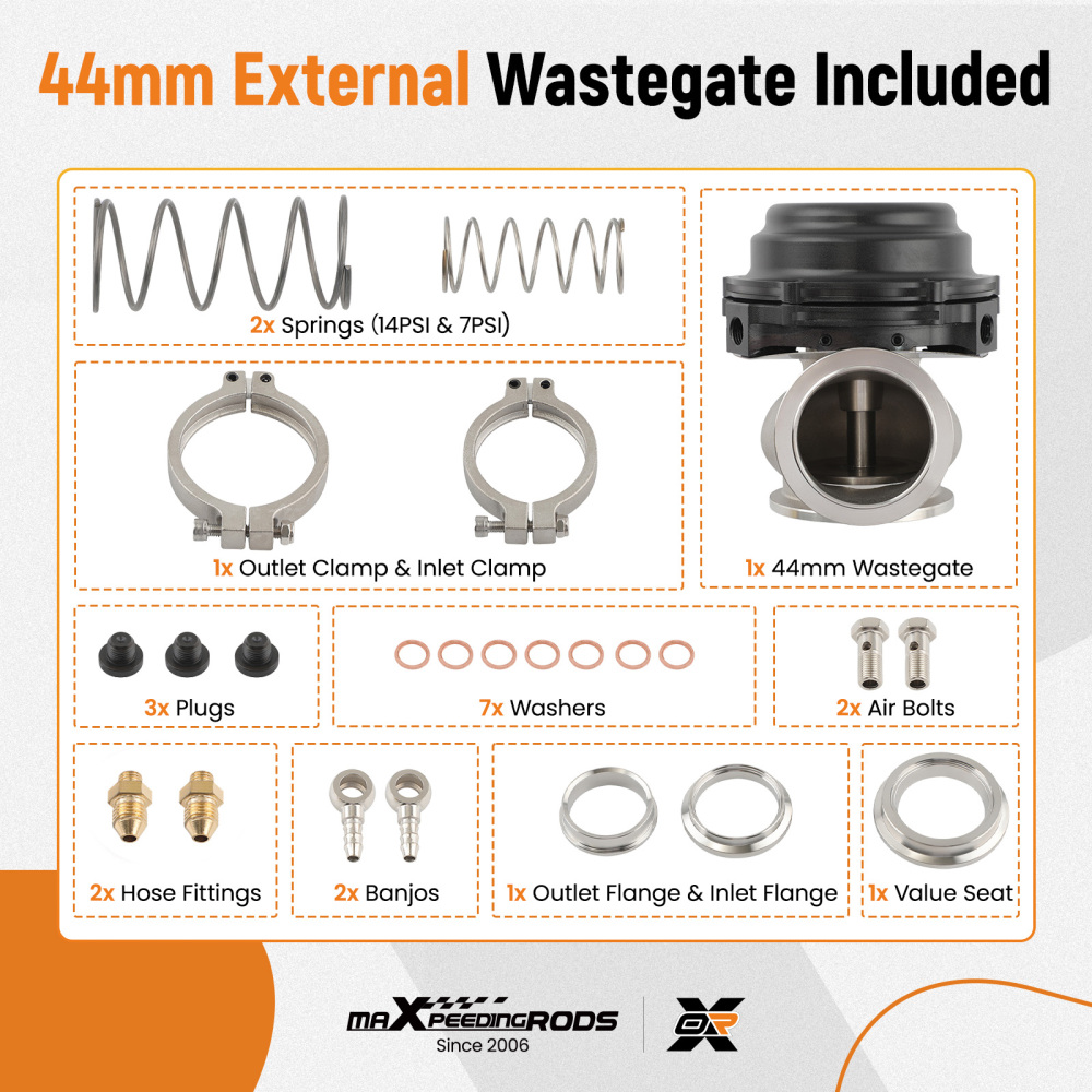 44mm V-Band External WastegateBlack Stainless steel With Spring