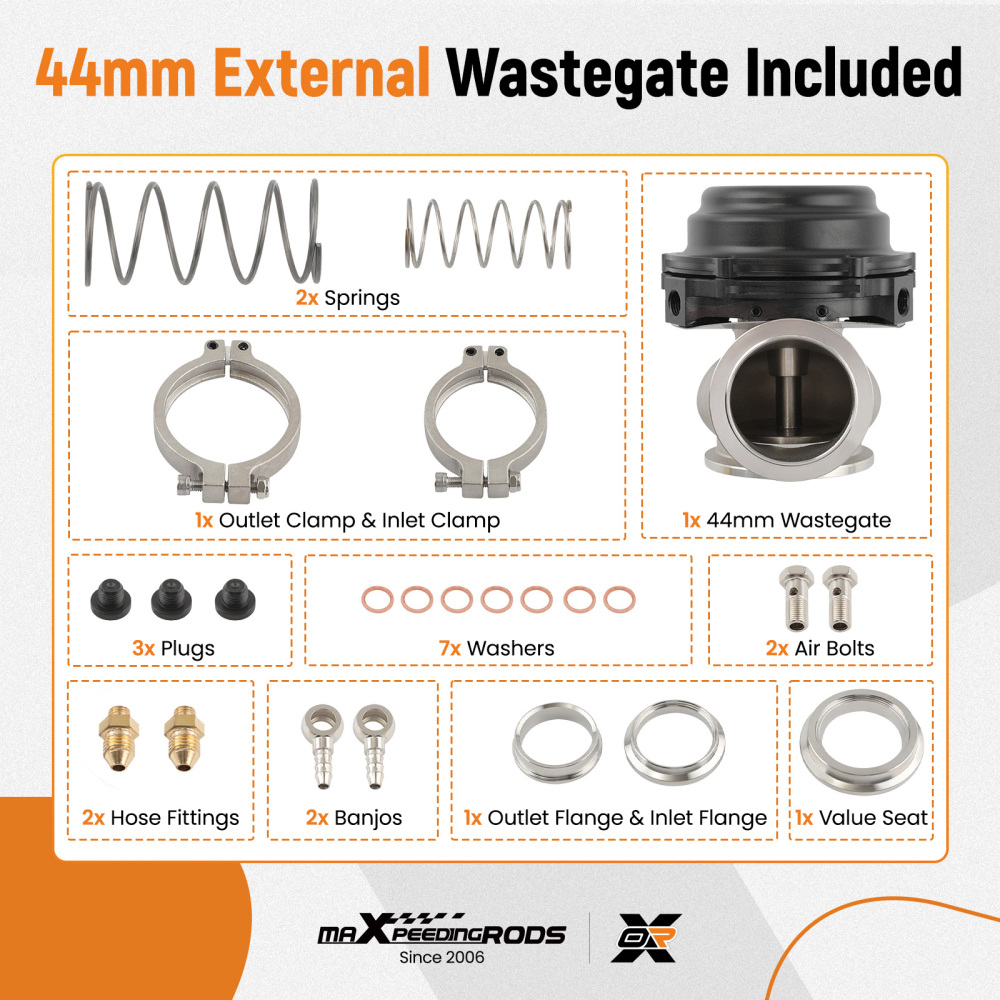 50mm BOV Blow Off Valve + 44mm V-Band External Turbo Wastegate + Spring