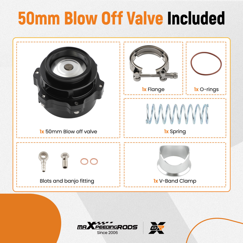 50mm BOV Blow Off Valve + 44mm V-Band External Turbo Wastegate + Spring