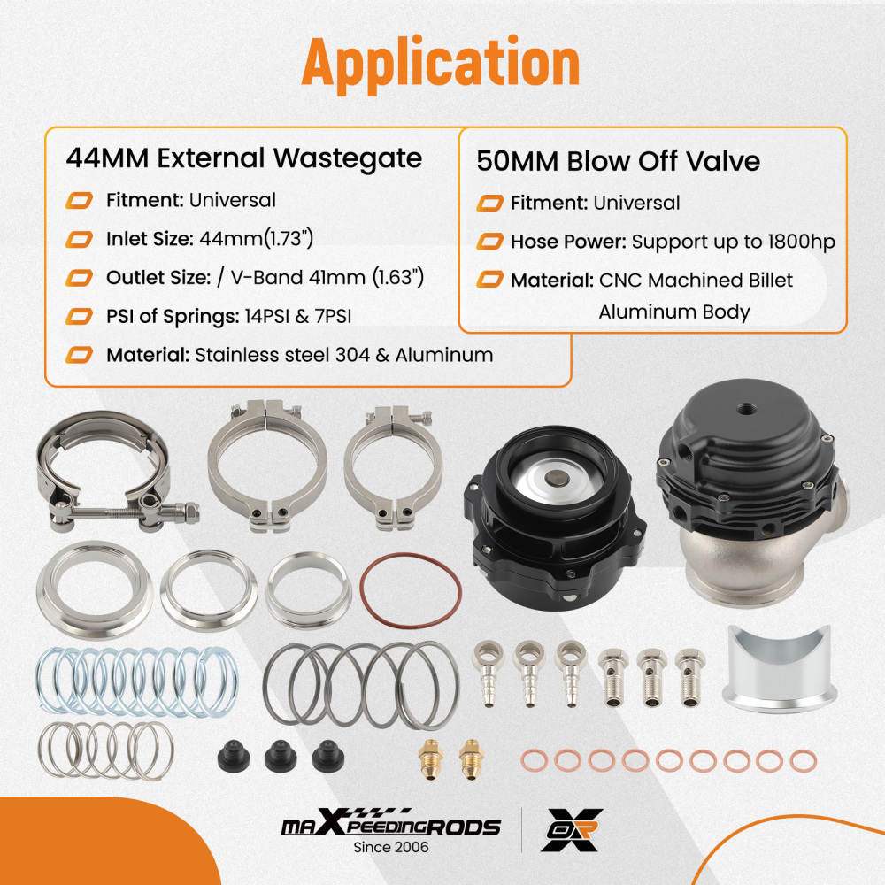 50mm BOV Blow Off Valve + 44mm V-Band External Turbo Wastegate + Spring
