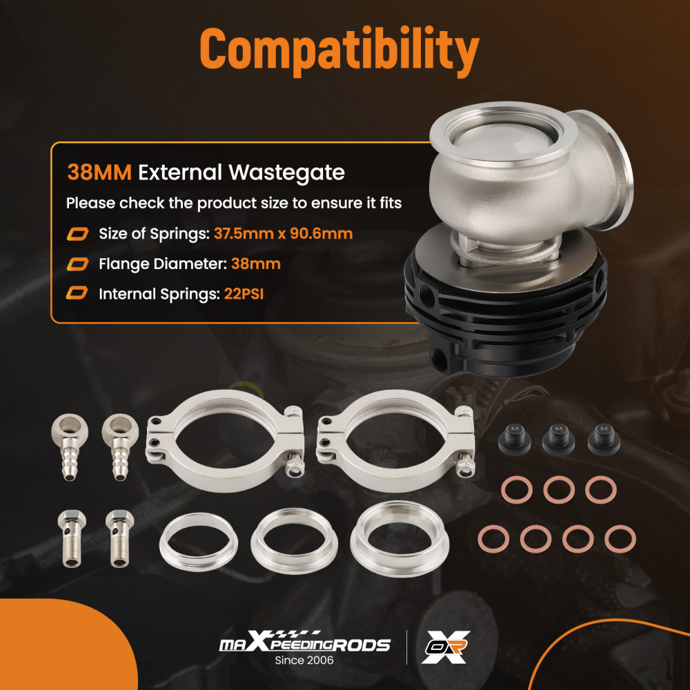 38mm V-Band External Wastegate Aluminum Black Stainless steel With Springs