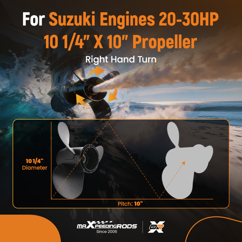 10 Pitch Outboard Prop compatible for Suzuki 20-30HP 58100-96410-019 Aluminum