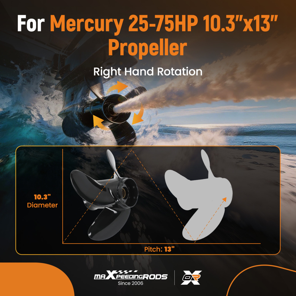 10.3 Aluminum Propeller compatible for Mercury 30HP 40HP 50HP 60HP 13 Spline 4 Blade