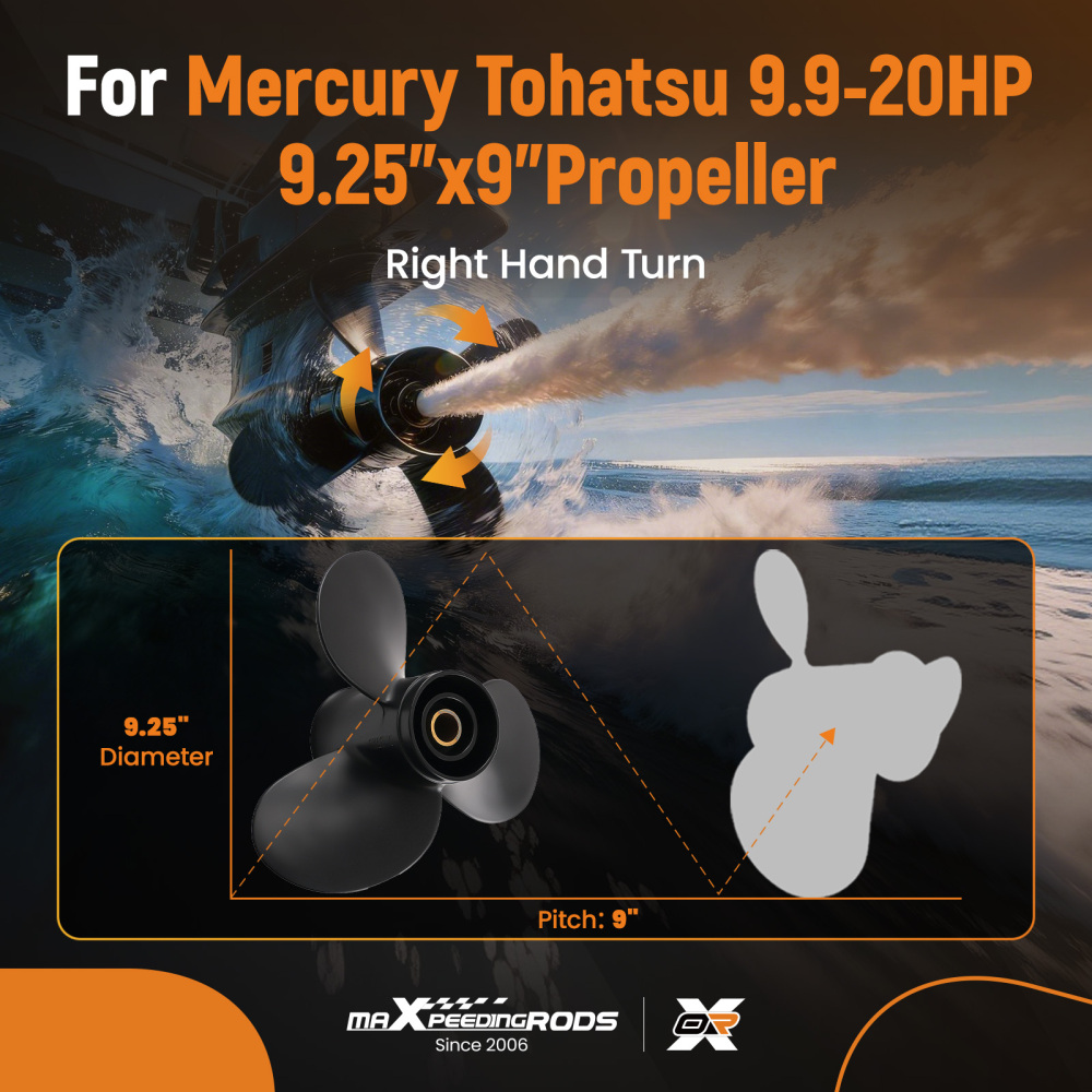 3 Blade 9.25x9 Propeller compatible for Tohatsu compatible for Nissan 9.9-18HP 48-897750A11 RH