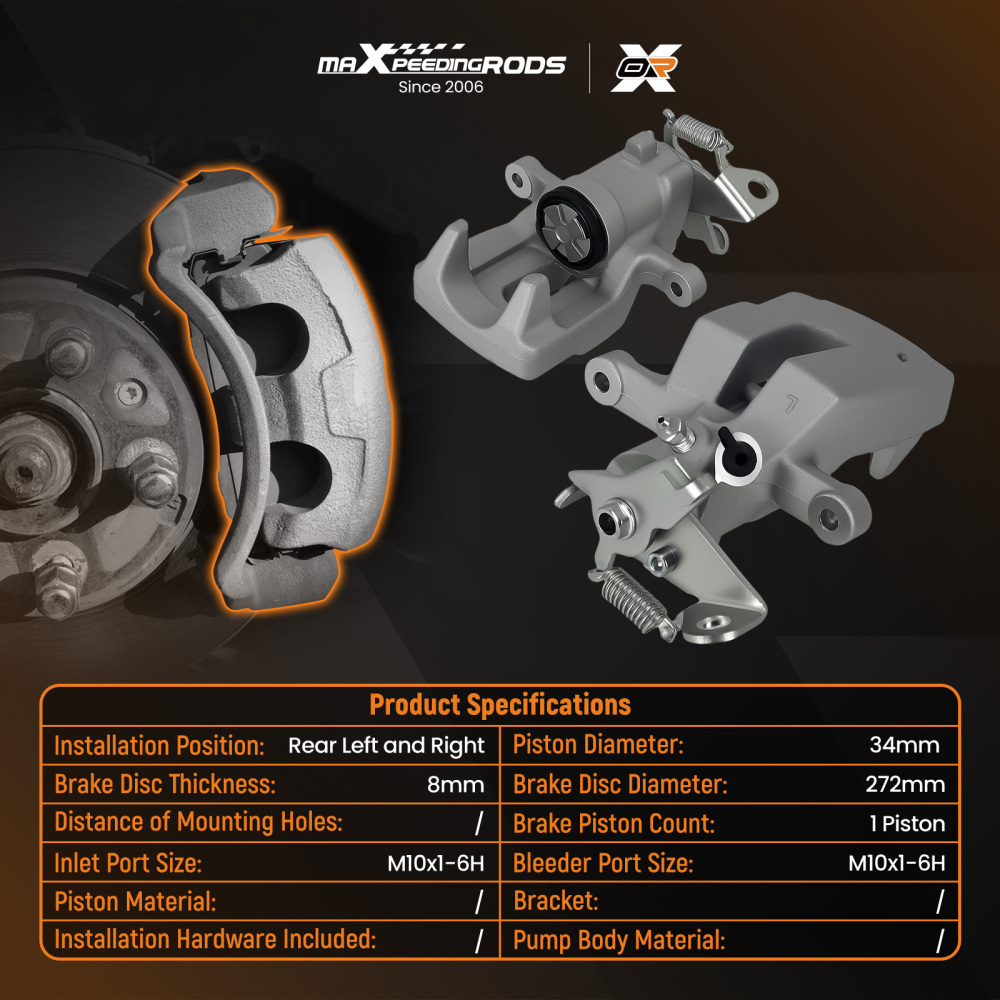 Pair Brake Calipers Rear Left Right compatible for Renault Scénic III 2009-2019 7701208128