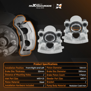 2pcs Brake Calipers Front compatible for Audi A1 A2 A3 compatible for Seat 1J0615124 1J0615123