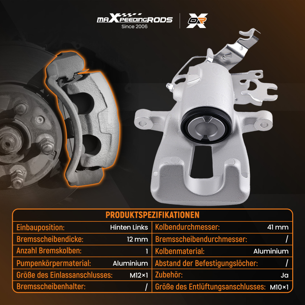 Rear Brake Caliper Right compatible for VW Caddy MK III 2004-2015 2K0615424 2K0615424A 41mm