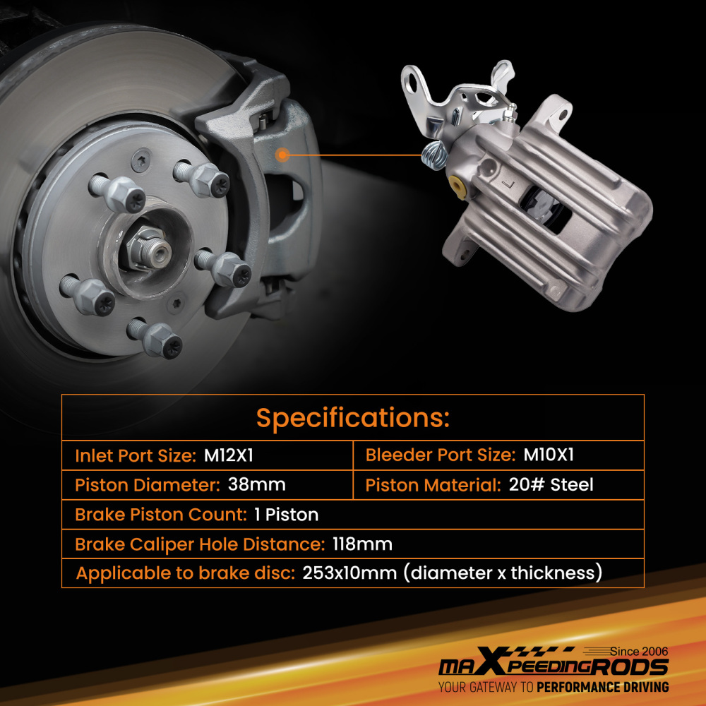 38mm Rear Left Brake Calipers compatible for Audi A3 compatible for SEAT Altea Leon compatible for SKODA OCTAVIA 1Z3 1Z5