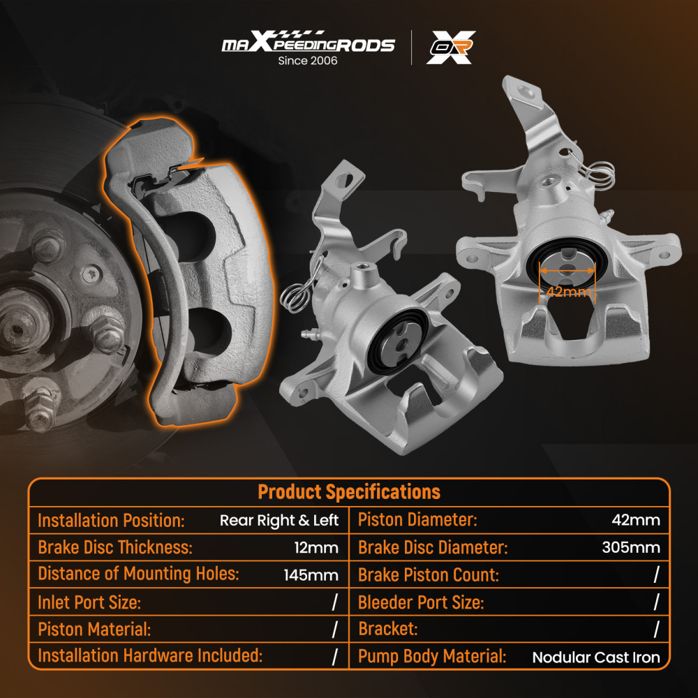 Pair Rear L and R Brake Caliper compatible for Renault Master MK II 1998-2010 9111459 9111463