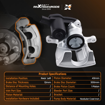 Electronic Brake Caliper Rear Left compatible for Audi A4 B8 A5 8F7 8T3 8TA 8K0615403 300mm