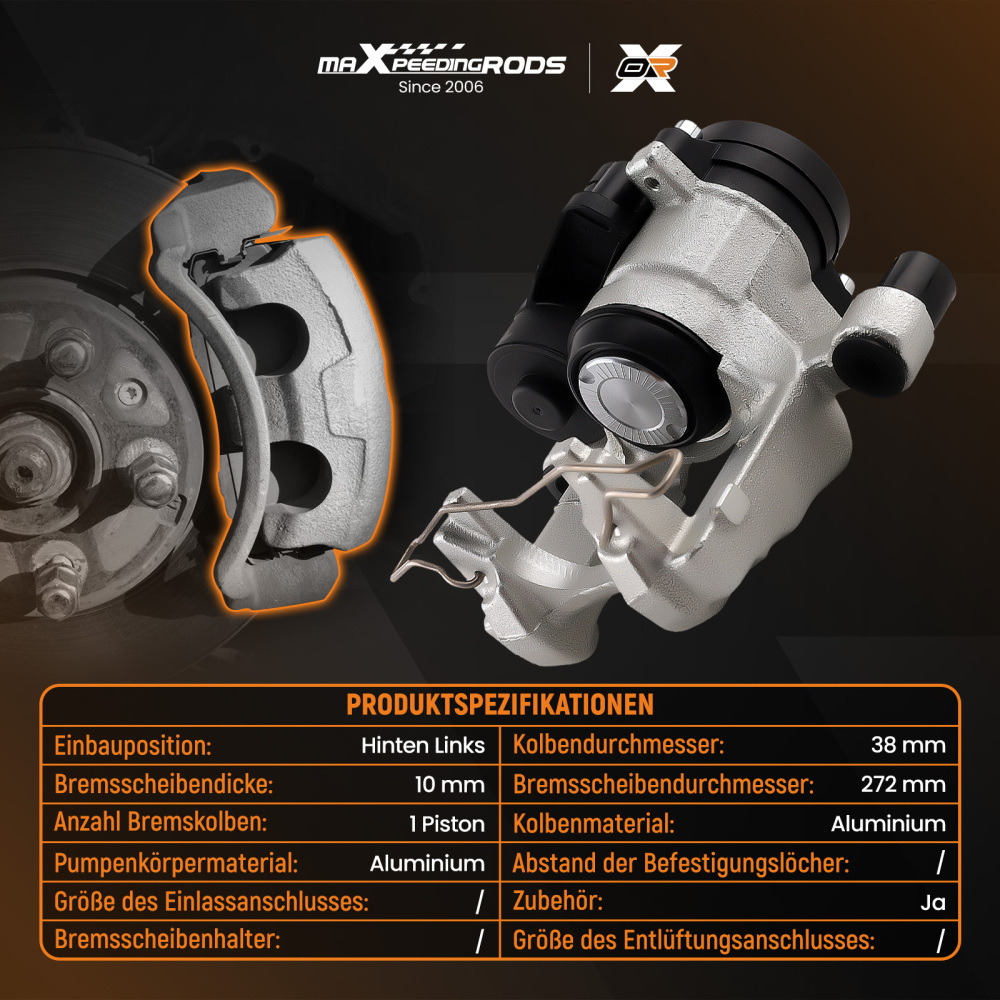Rear Left Brake Caliper compatible for Audi A3 2012-2020 1.2L 1.4L 1.6L 1.8L 2.0L  38mm