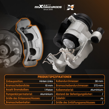 Rear Left Brake Caliper compatible for Audi A3 2012-2020 1.2L 1.4L 1.6L 1.8L 2.0L  38mm
