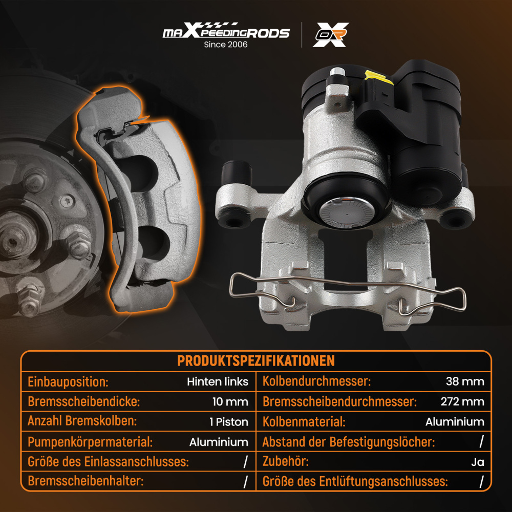 Rear Right Brake Caliper compatible for Audi A3 2012-2020 1.2L 1.4L 1.6L 1.8L 2.0L  38mm