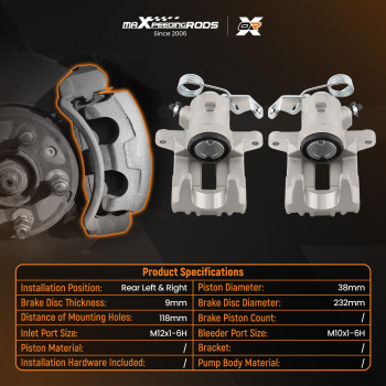 2x Rear Brake Calipers compatible for VW Golf compatible for Audi A3 1.4 1.6 1.8T 1.9TDI 2.0 leftright