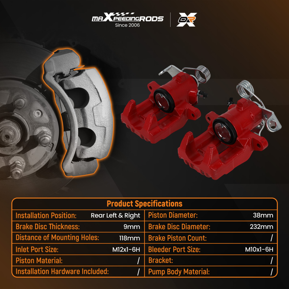 Pair of BRAKE CALIPER REAR LEFT + RIGHT compatible for VW GOLF MK 4 1J NEW C 1Y POLO Red