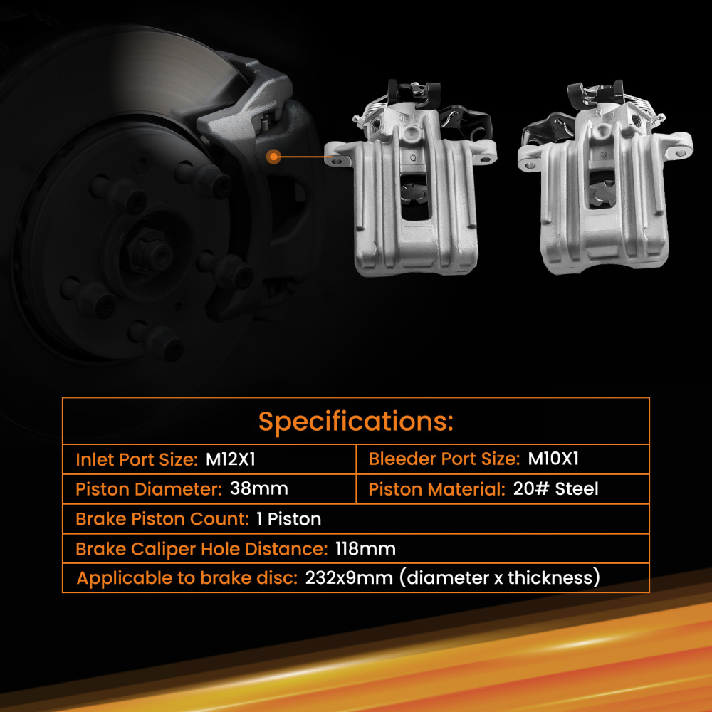 2x Rear Brake Calipers compatible for VW Golf compatible for Audi A3 1.4 1.6 1.8T 1.9TDI 2.0 leftright