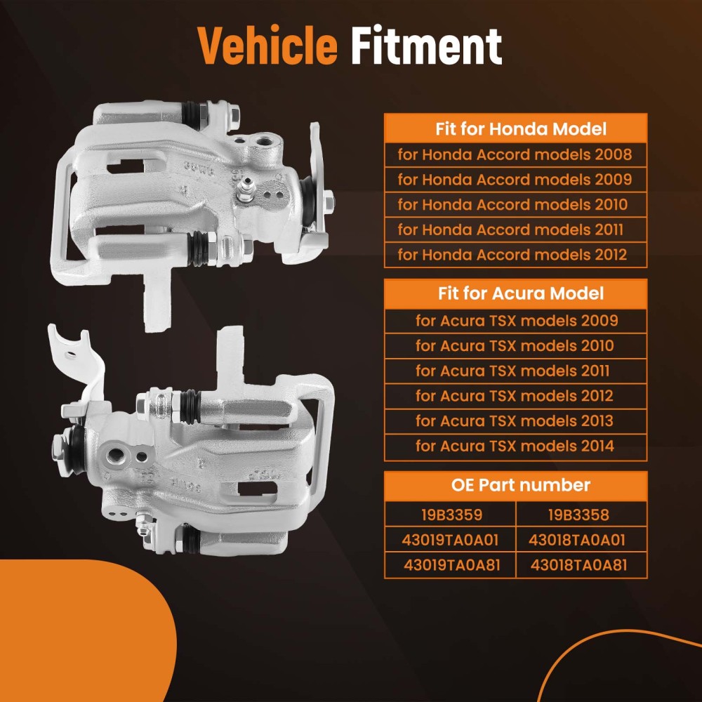 2X Rear Brake Caliper compatible for Acura TSX compatible for Honda Accord 19-B3358 19-B3359 2008-2012