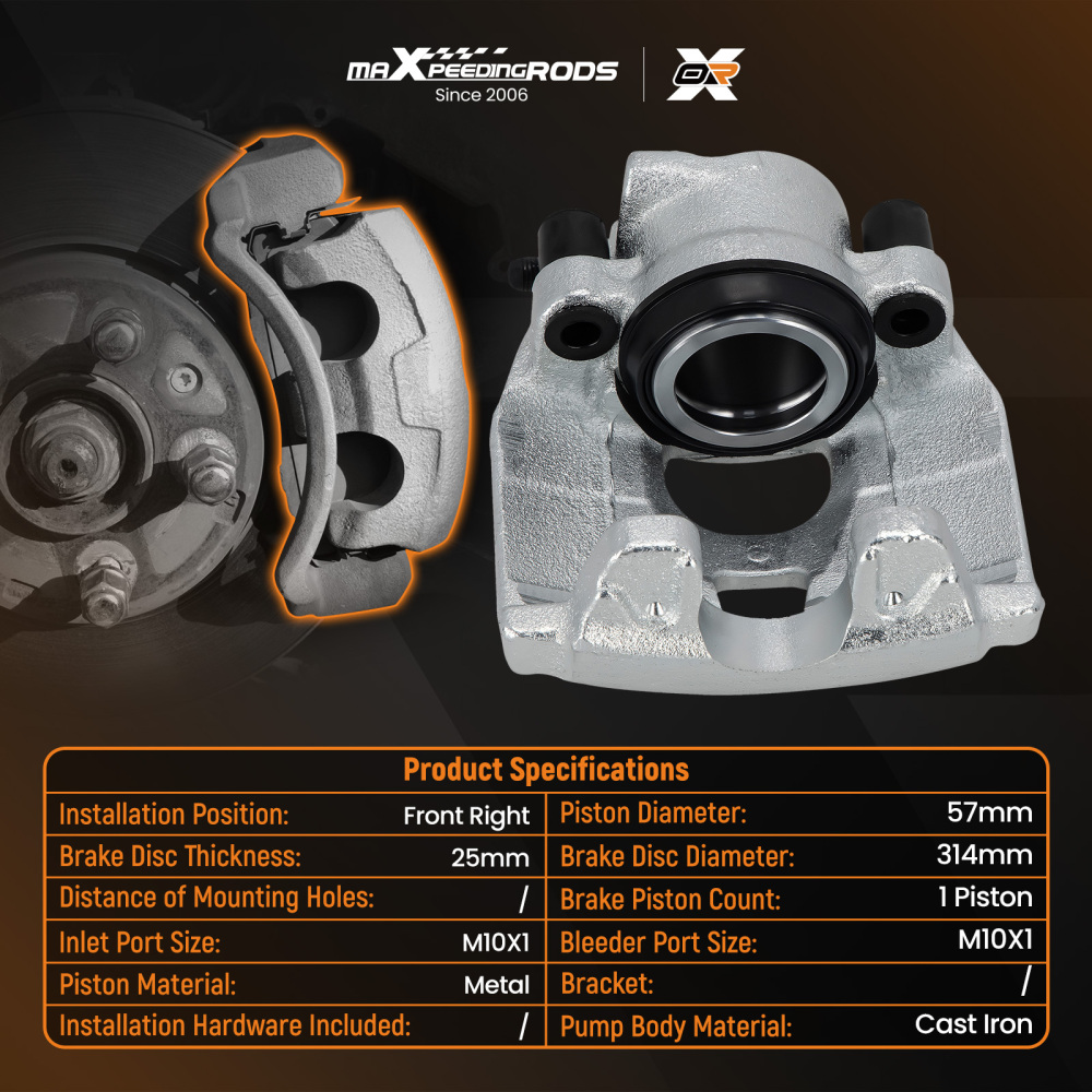 Front Right Brake Caliper compatible for Audi A4 Allroad B8 A5 8F7 8T3 8TA 8K0615124C 57mm