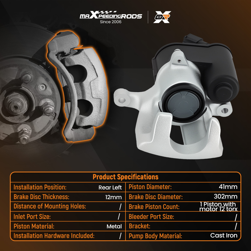 Rear Left Electronic Brake Caliper compatible for Audi A6 C6 Allroad Avant 2.7 3.0 TDI 41mm