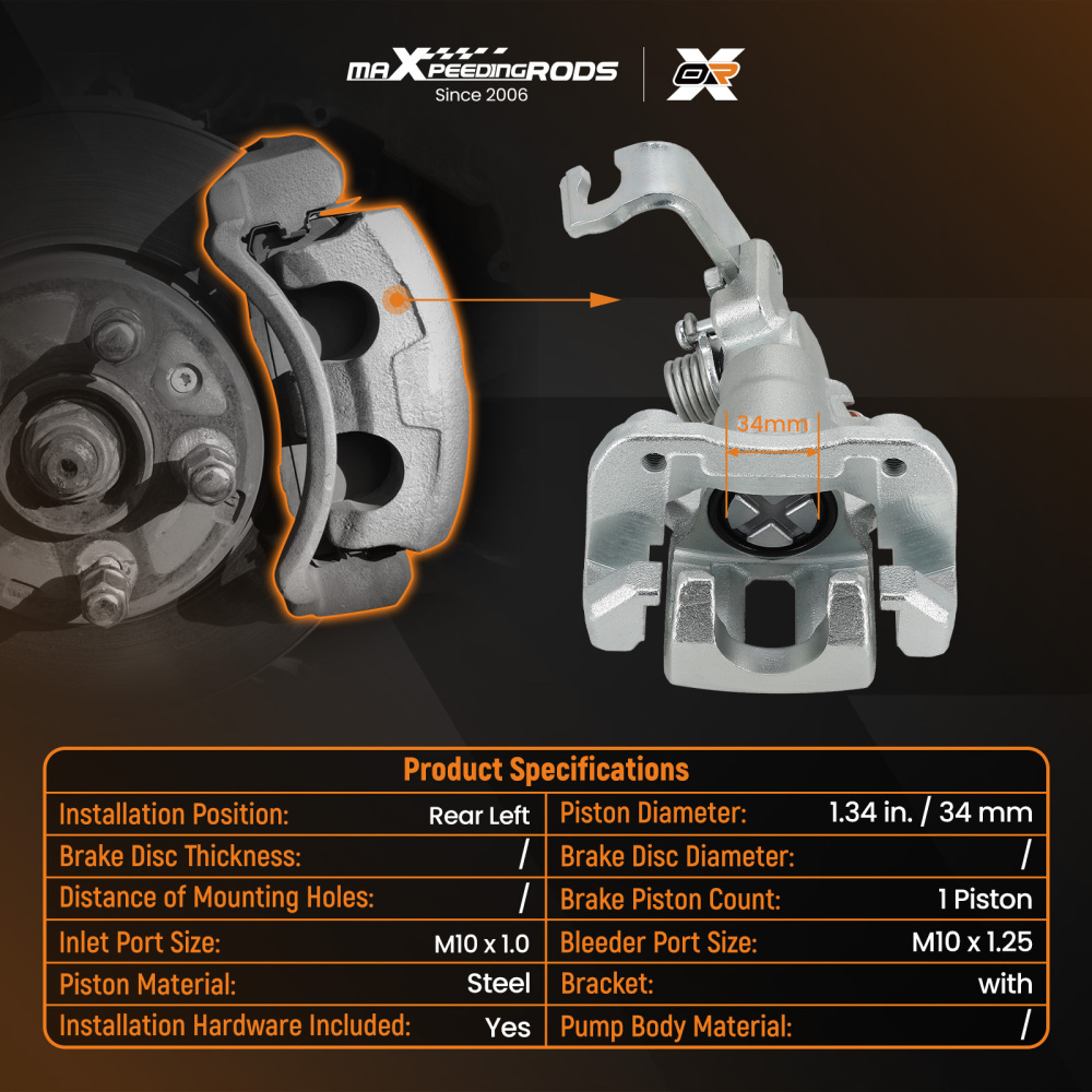 Rear Left Brake Caliper compatible for Honda Accord 1998-2007 compatible for Acura TSX 2004-2008 19-B2069