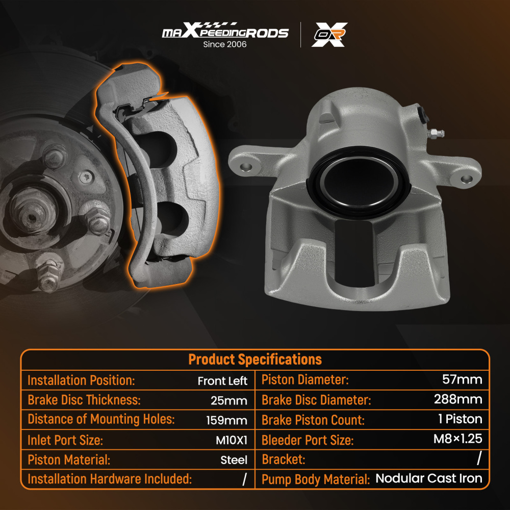 Front Left Brake Caliper compatible for Mercedes-Benz A-Klasse W169 B-Klasse W245 57 mm