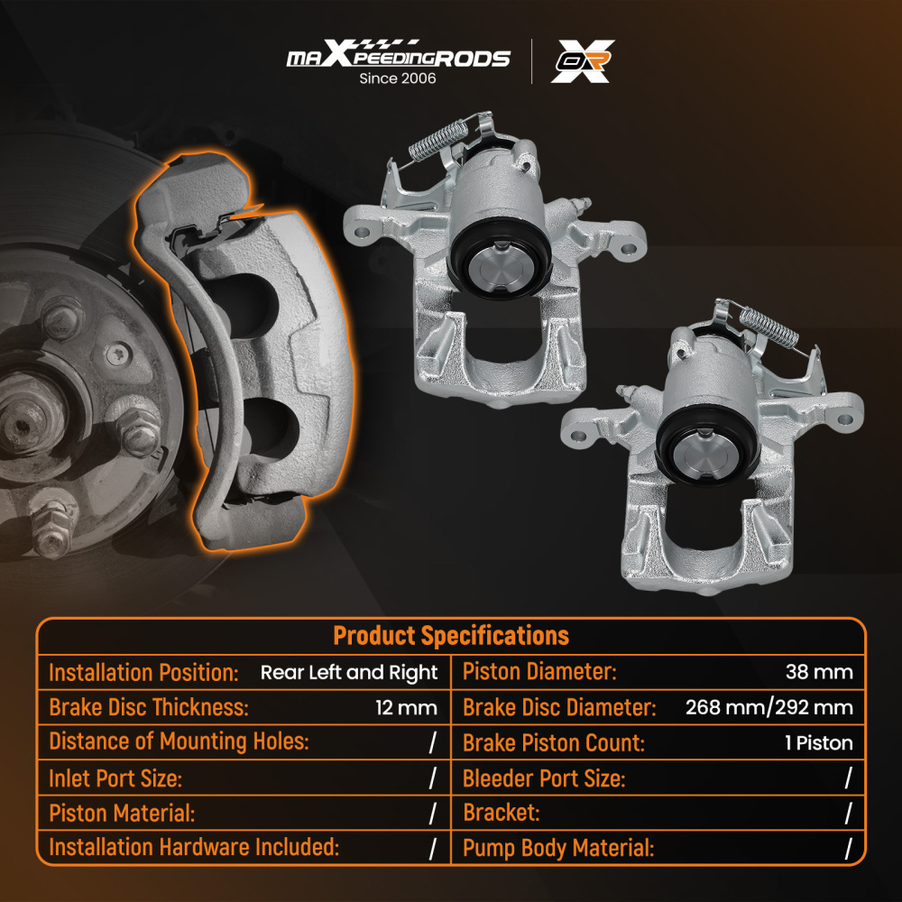 Pair Brake Caliper Rear Left Right compatible for Vauxhall Astra 2009-2015 Mokka 2012- 38mm