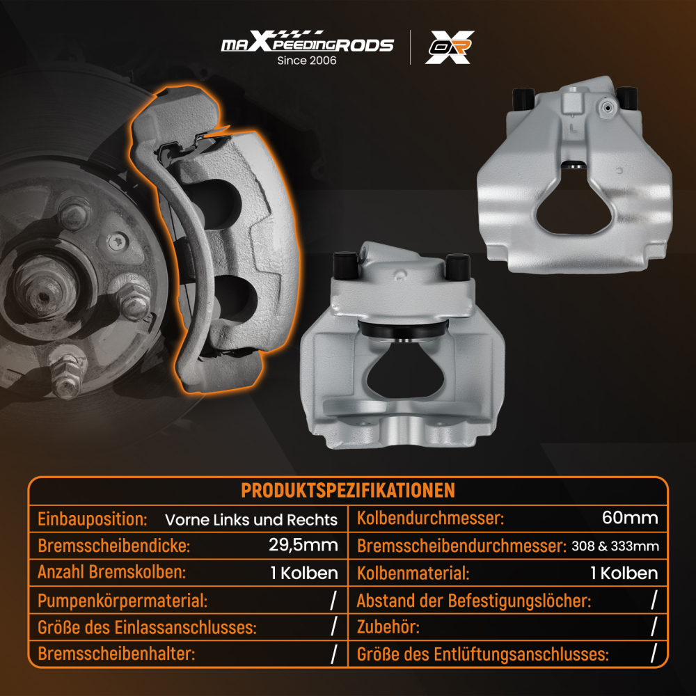 Front Brake Caliper Pair compatible for VW Transporter T5 T6 Touareg Caravelle 83-0764 60mm