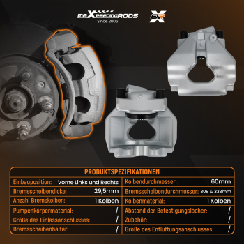 Front Brake Caliper Pair compatible for VW Transporter T5 T6 Touareg Caravelle 83-0764 60mm