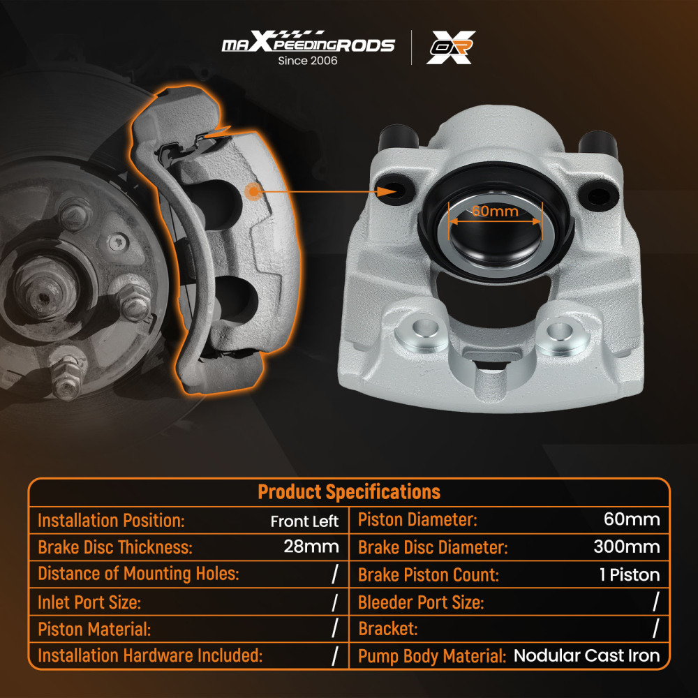 Brake Caliper Kit Front Left compatible for Ford Galaxy compatible for Volvo S60 S80 V60 V70 XC70 1379933