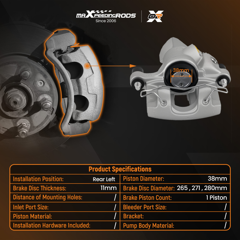 Rear Left Brake Caliper compatible for Ford C-Max MK II Focus Turnier MK III compatible for Volvo C30 38mm