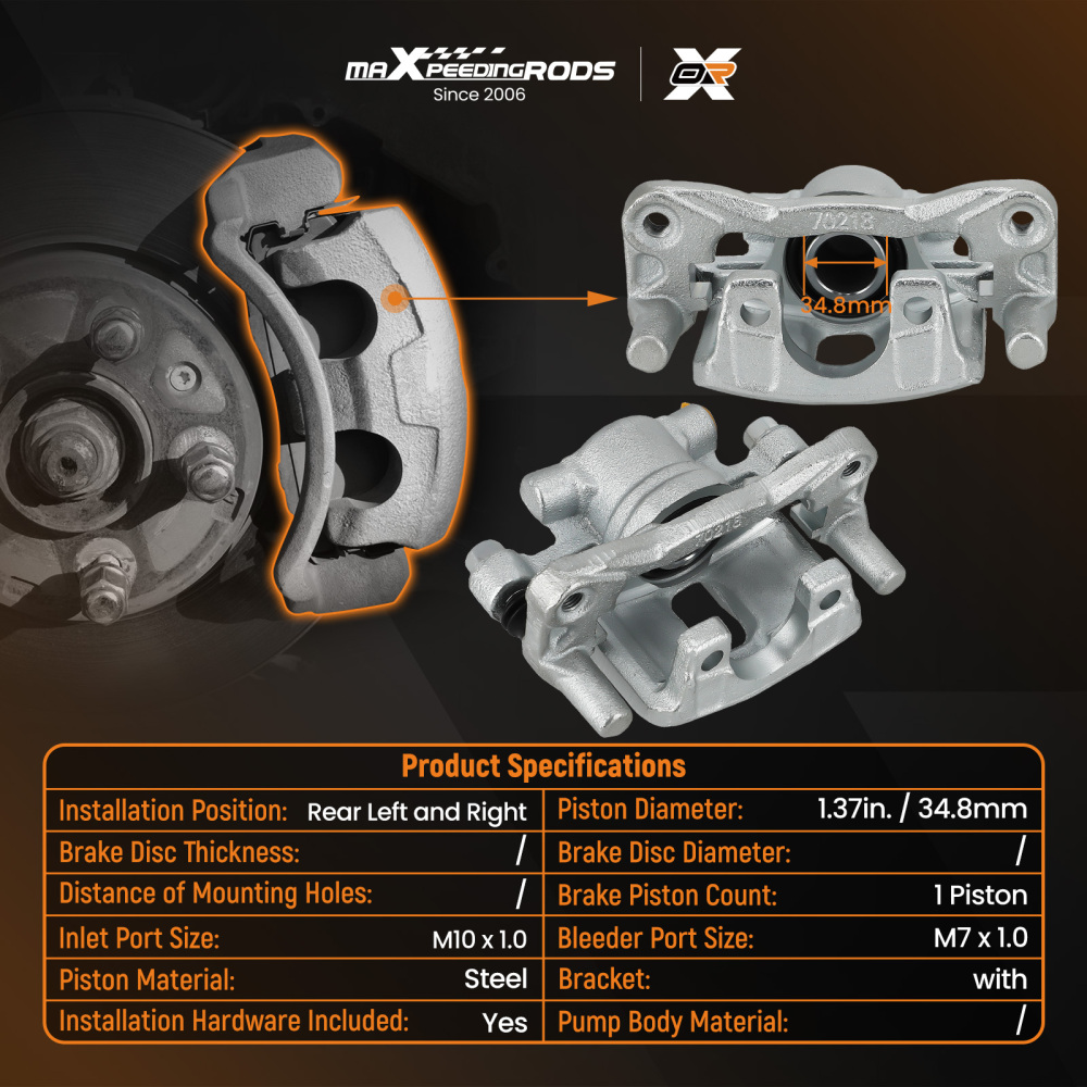 Rear Disc Brake Calipers w/ Bracket compatible for Dodge Caliber compatible for Jeep Compass Patriot 07-17