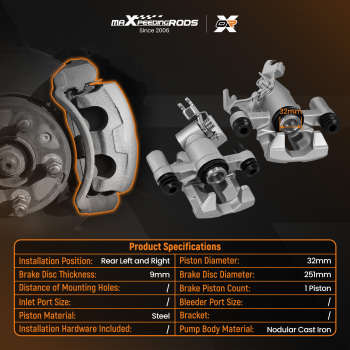 Pair Brake Caliper Rear compatible for Mazda MX-5 1993-2005 NA752671XA NA752661XA 251mm