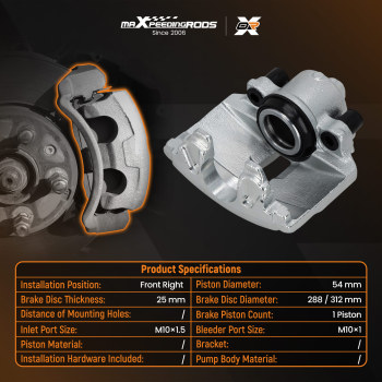 Brake Caliper Front Right compatible for Audi A1 A3 TT 8P1 compatible for Seat Skoda  Compatible for VW Scirocco 137 137