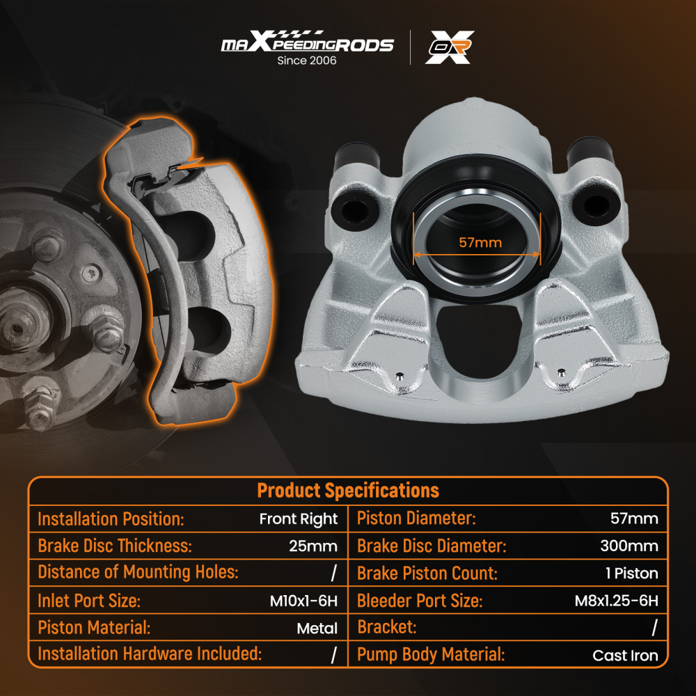 Brake Caliper Front Right compatible for Ford Focus Kuga C-Max compatible for Volvo C30 S40 3M512B294BA