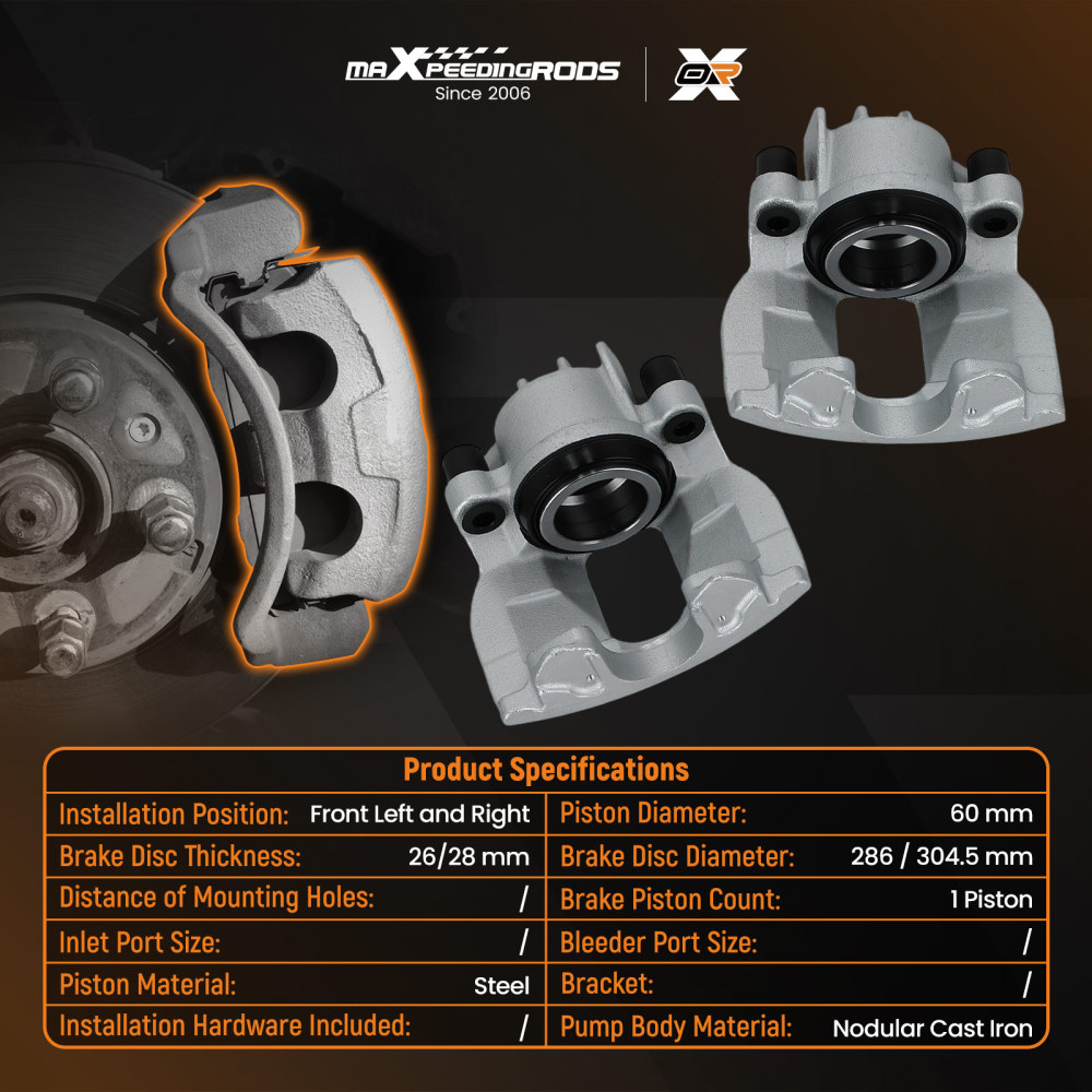 Brake Caliper Front Left Right compatible for Volvo S60 S70 S80 V70 XC70 8602676 304.5mm
