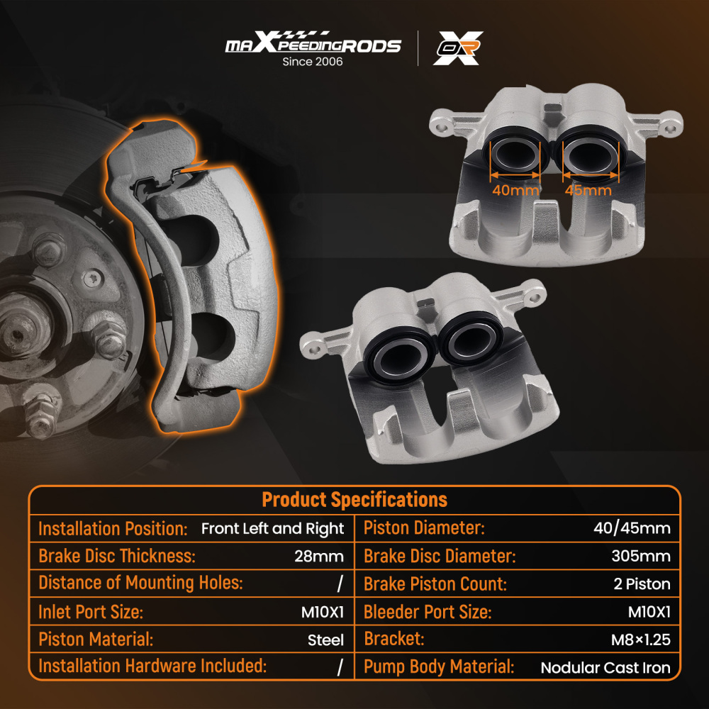2x Front Brake Caliper compatible for Nissan Primastar compatible for Opel Vivaro compatible for Vauxhall Vivaro X83 40mm