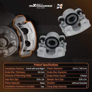 2x Front Disc Brake Calipers compatible for Jeep Wrangler TJ L4 2.4L L6 4.0L 1997-2006 66mm