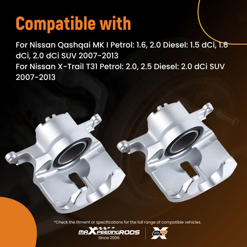 Front Left Right Brake Caliper compatible for Nissan Qashqai MK I 2007-13 X-Trail T31 60mm