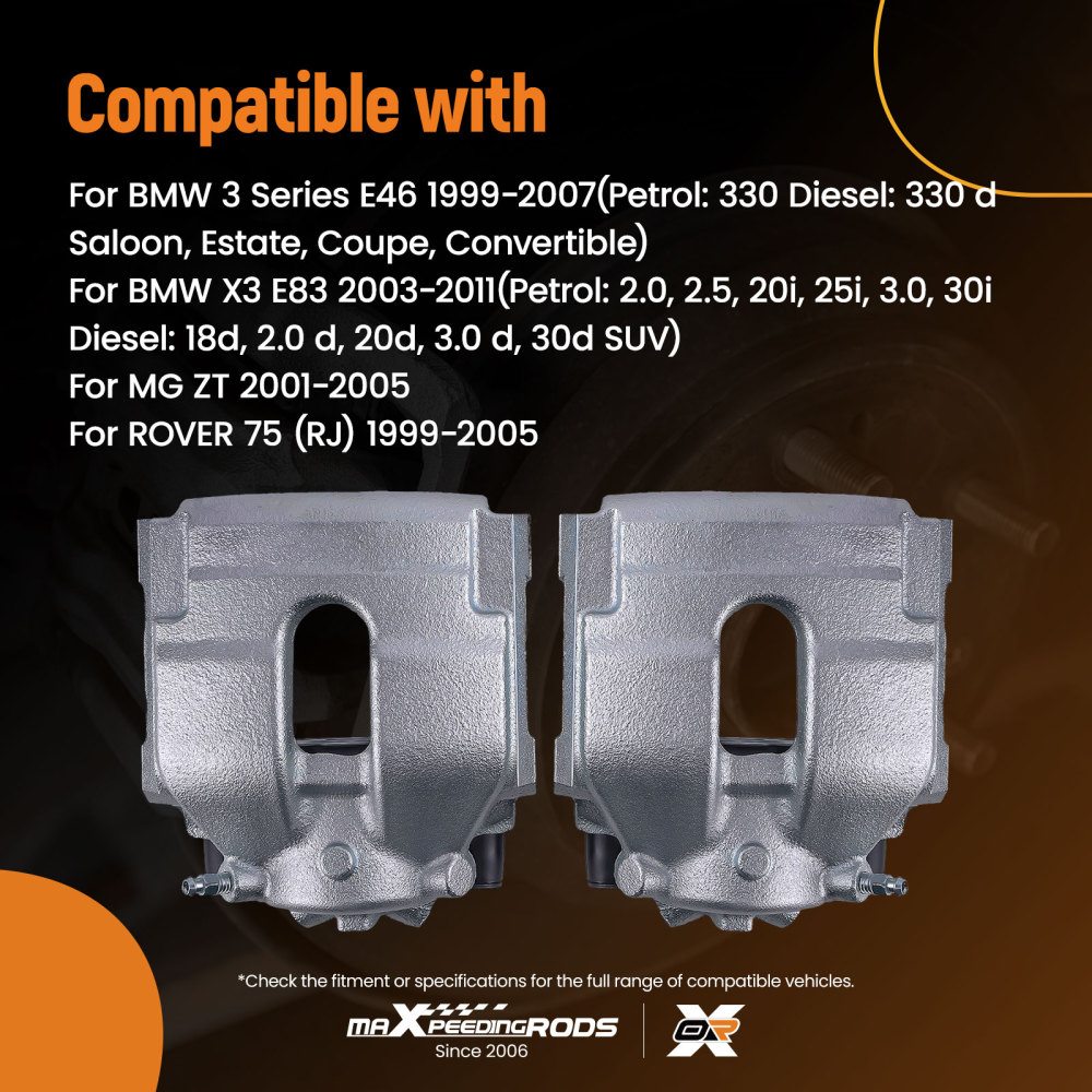 Front Left Right Brake Calipers compatible for BMW 3 Series E46 1999-2007 compatible for MG ZT 2001-2005