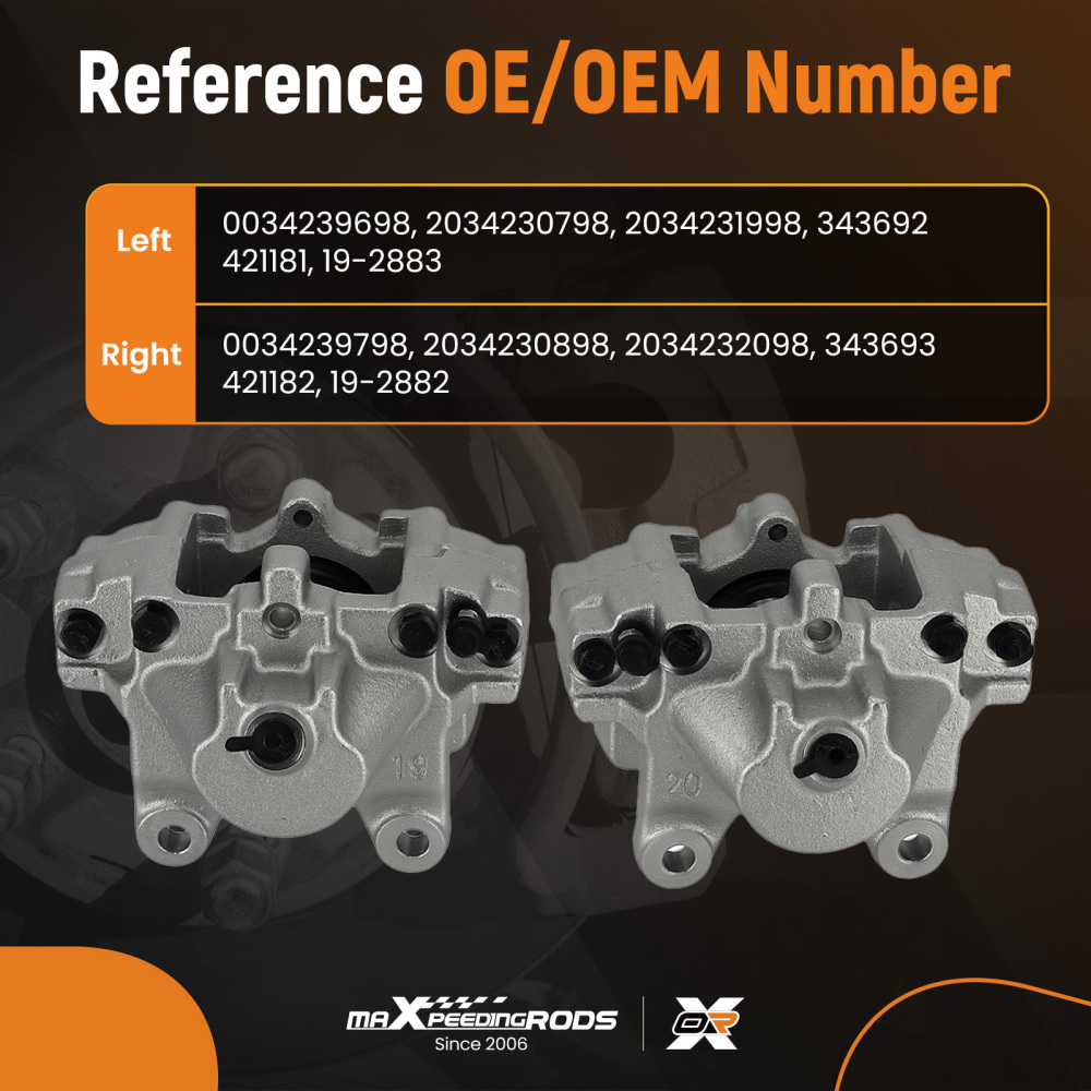 2x Rear Brake Caliper compatible for Mercedes SLK200 SLK280 SLK300 SLK350 0034239798 290mm