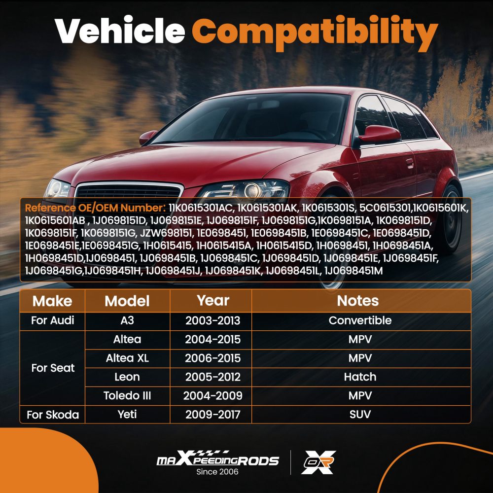 Front Rear Brake Discs and Pads compatible for Audi A3 2003-2013 1K0615301AC 1J0698151E
