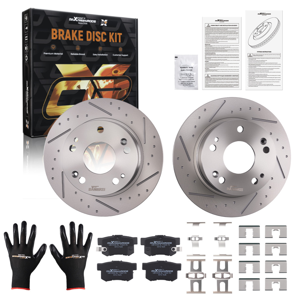 Rear Drilled Slotted Brake Rotors Pads compatible for Acura TSX 2004-08 compatible for Honda Accord 03-07