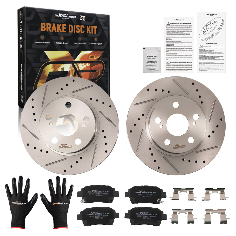 Front Drilled Slotted Brake Rotors Pads compatible for Toyota Prius 2004 2005 2006-2009