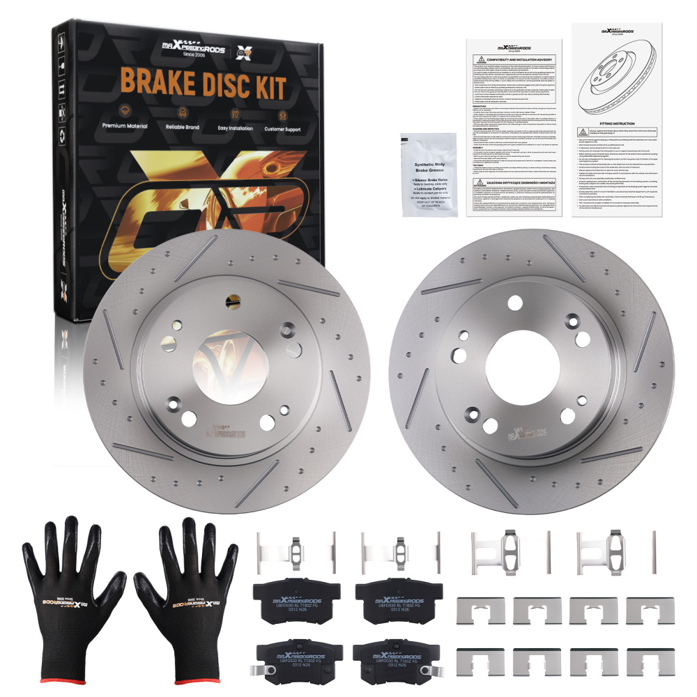 Rear Brake Rotors And Pads Set compatible for Acura ILX 2013-2015/CSX 2006-2011 w/Hardware